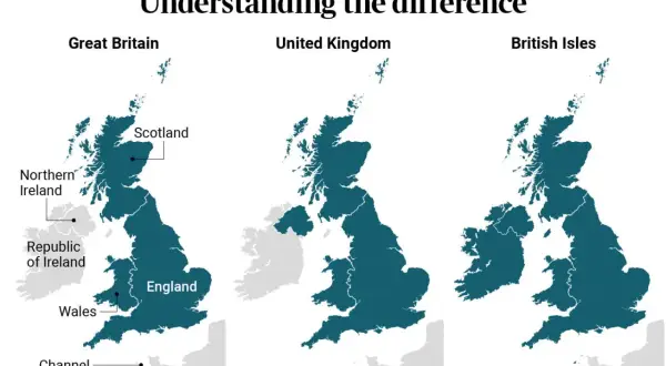 Kartor som visar skillnaden mellan Storbritannien, Förenade kungariket och Brittiska öarna. Här finns fakta om England, Skottland, Wales och Nordirland.