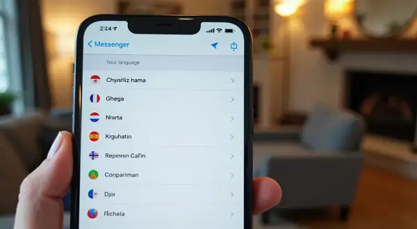 Ekran telefonu z listą języków w aplikacji Messenger.
