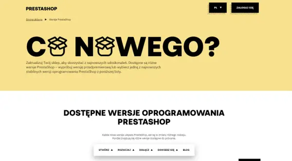 Strona PrestaShop informuje o nowościach i dostępnych wersjach oprogramowania. Zaktualizuj swój sklep, aby skorzystać z najnowszych udoskonaleń PrestaShop.