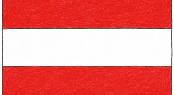 Flaga Austrii: trzy poziome pasy – czerwony, biały, czerwony.