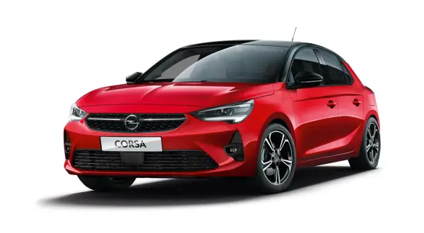 Röd Opel Corsa med svart tak. En snygg bil som kan ha opel corsa 1.2 vanliga fel, men ser bra ut på bild.