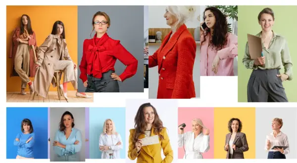 Kobiety w stylizacjach biznes casual: od płaszczy i eleganckich bluzek po marynarki i spodnie.