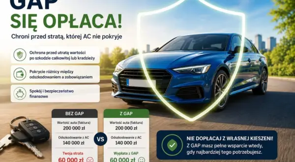 Ubezpieczenie GAP chroni przed utratą wartości auta po szkodzie całkowitej lub kradzieży, zapewniając spokój finansowy.
