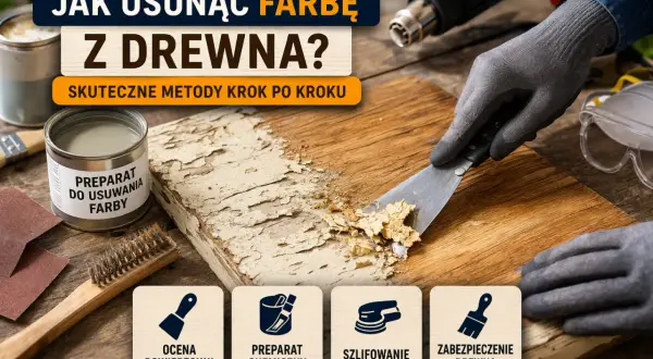 Jak usunąć farbę z drewna? Rękawice, skrobak i preparat do usuwania farby pomogą Ci odnowić drewno.