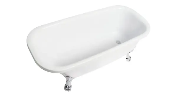 Ett vitt fristående badkar med klotassar. Undrar du hur mycket rymmer ett badkar? Detta klassiska badkar är perfekt för avkopplande bad.