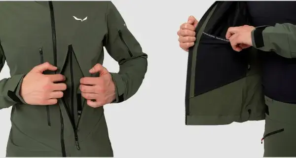 Męska kurtka Salewa w kolorze khaki. Czy softshell jest przeciwdeszczowy? Tak, ta kurtka chroni przed deszczem i wiatrem.
