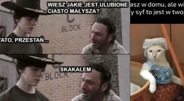 Rick pyta syna o ulubione ciasto, a ten odpowiada "skakałem". Starość z humorem, jak kot w sukience.