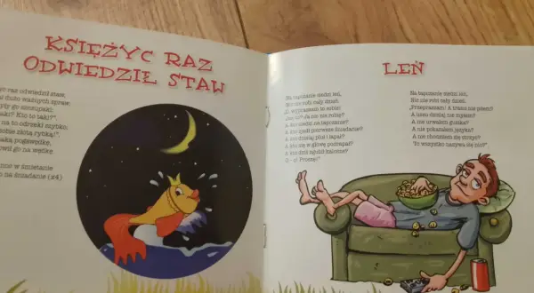 Księżyc odwiedził staw, a len na tapczanie nic nie robi. Ilustracja z Akademii Pana Kleksa.