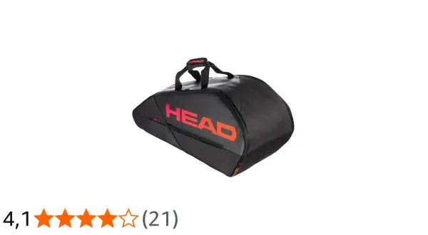 Borsa da tennis nera HEAD Tour con logo arancione acceso, ideale per portare tutta la tua attrezzatura.