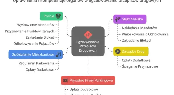 Schemat pokazuje, że straż miejska może nakładać mandaty, co odpowiada na pytanie, czy straż miejska może wystawić mandat za parkowanie na osiedlu.