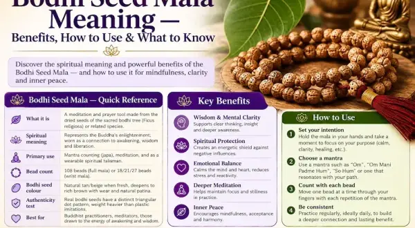 Japa mala de 45 cuentas: significado, beneficios y uso. Descubre cómo este mala de semillas de Bodhi fomenta la paz interior.