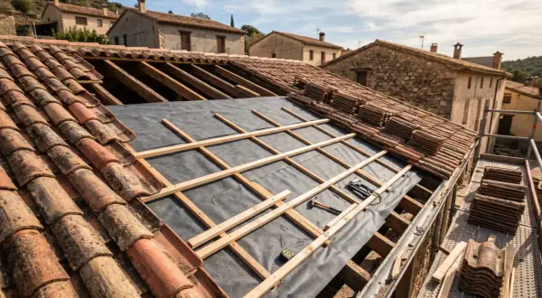 Trabajos de impermeabilizar tejados con tejas antiguas y material nuevo.