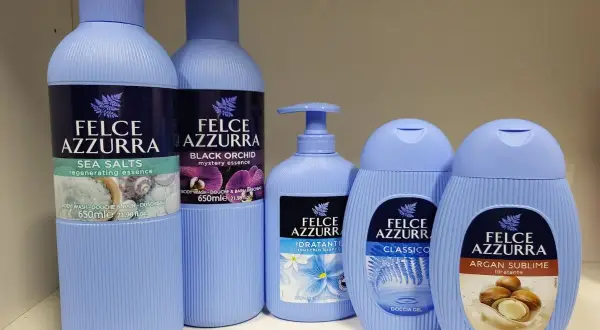 Włoskie kosmetyki Felce Azzurra: żele pod prysznic Sea Salts, Black Orchid, Classico i Argan Sublime. Idealne na prezent!