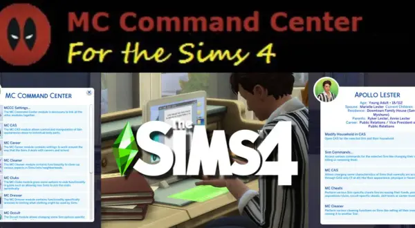 Panel MC Command Center w grze The Sims 4. Pozwala na modyfikację Simów, karier i nie tylko.