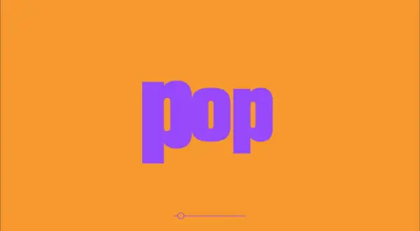 A purple "pop" logo on an orange background, ready to animate in After Effects.