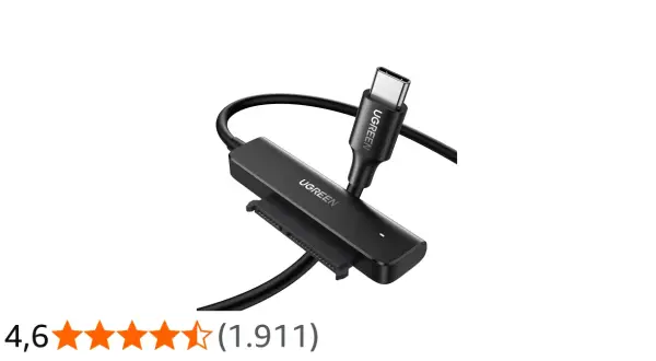 Adaptador UGREEN conector SATA a USB-C, ideal para conectar discos duros y expandir tu almacenamiento.