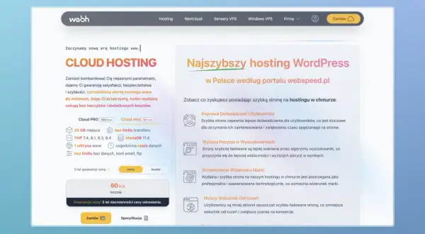 Darmowy hosting stron WWW w chmurze. Szybka, wydajna usługa z gwarancją ceny na 5 lat. Idealna dla WordPressa.