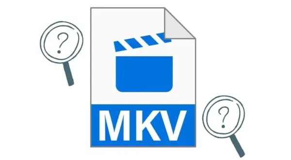 Magnifying glasses with question marks surround a document icon labeled "MKV," suggesting a search for information about the mkv filetype.
