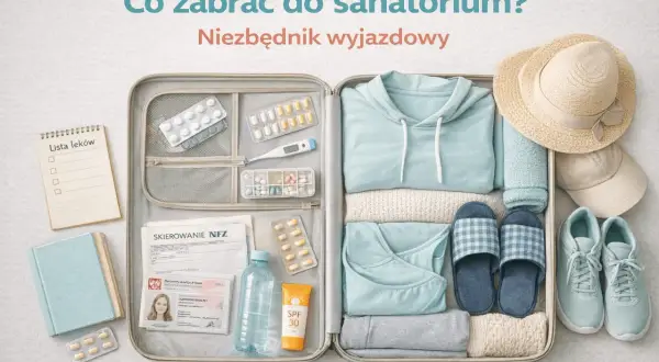 Co zabrać do sanatorium? Lista leków, skierowanie, ubrania, klapki, buty i krem z filtrem SPF.