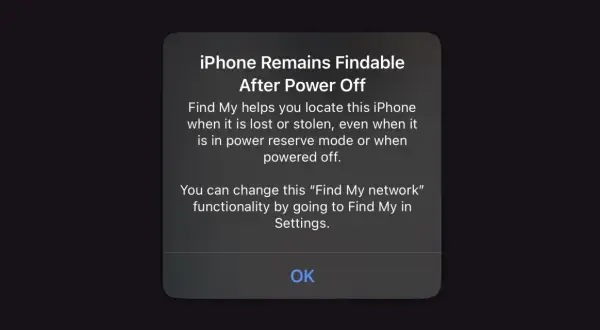 Komunikat o tym, jak namierzyć iPhone'a, nawet gdy jest wyłączony. Funkcja "Znajdź mój iPhone" działa dzięki sieci "Znajdź mój".