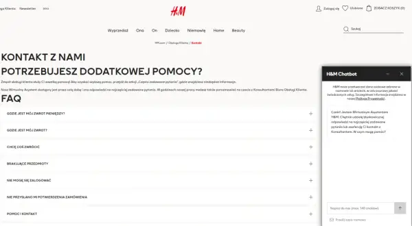 FAQ H&M: "Hm ile czasu na zwrot?" - sprawdź, gdzie jest Twój zwrot pieniędzy lub jak go dokonać. Wirtualny Asystent pomoże.