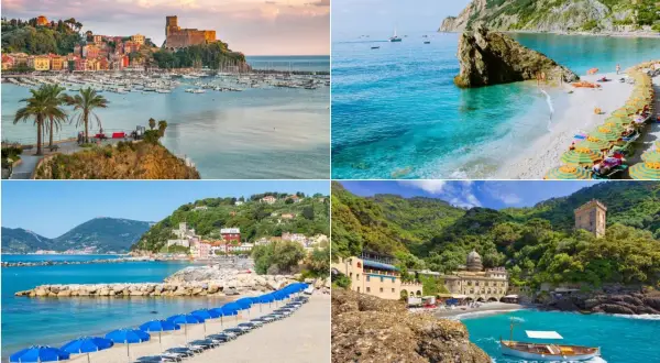 Quattro scorci mozzafiato che mostrano il mare più bello della Liguria: castelli, spiagge dorate e acque cristalline.