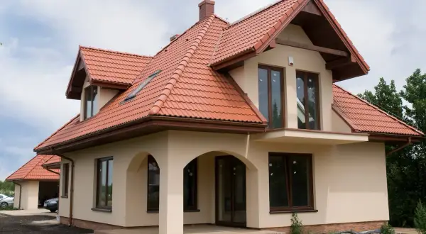 Jakie kolory elewacji do czerwonego dachu i białych okien wybrać?