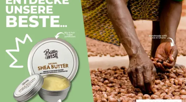 Entdecke, was man mit Sheabutter machen kann: Bio & Fair Trade zertifiziert, unraffiniert & ohne Zusätze. Handgemacht in Ghana.