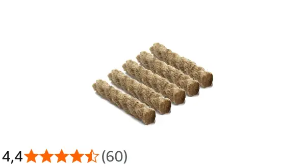 Cinco rollos de fibra natural, perfectos como yesca para hacer fuego en tus aventuras al aire libre.