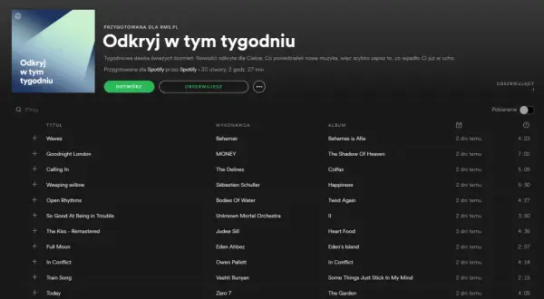 Odkryj w tym tygodniu playlistę z utworami ułożonymi alfabetycznie. Znajdziesz tu nowe propozycje muzyczne, które Spotify przygotowało dla Ciebie.