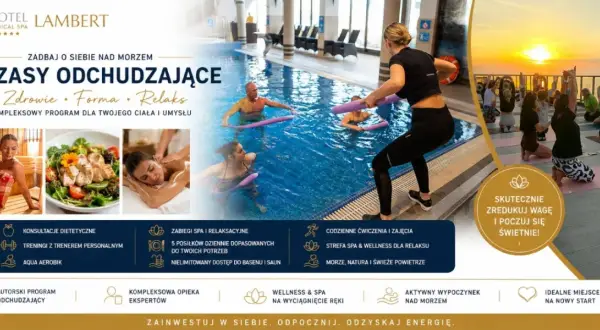 Relaks w basenie o aquamarine color, joga o zachodzie słońca i zdrowe posiłki – Hotel Lambert zaprasza na wczasy odchudzające.