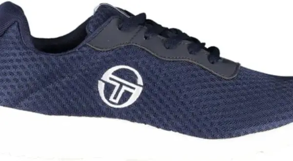 Navy blue Sergio Tacchini men's sneaker with white logo on a white sole.