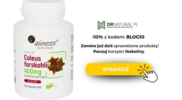Suplement diety Aliness z pokrzywą indyjską (Coleus forskohlii) 400mg. 100 kapsułek vege. Odkryj korzyści foskoliny!