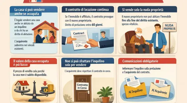 Vendita casa occupata: il diritto di prelazione dell'inquilino va rispettato entro 60 giorni. L'acquirente subentra nei vincoli esistenti.