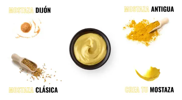 Ingredientes para mostaza Dijon: semillas de mostaza, polvo de mostaza y azúcar moreno.