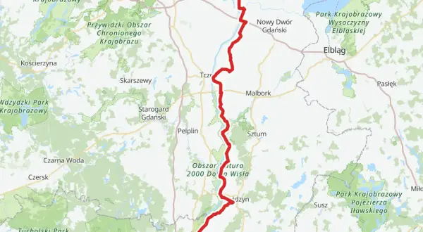Trasa rowerowa Mierzeja Wiślana od Gdańska przez Malbork do Elbląga, wiodąca przez malownicze tereny i parki krajobrazowe.