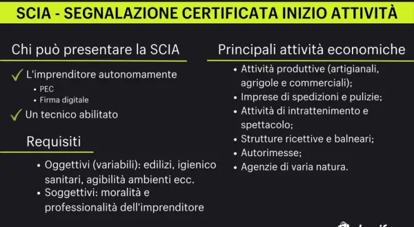 Chi deve fare la SCIA: imprenditore autonomo (con PEC/firma digitale) o tecnico abilitato. Elenca attività economiche e requisiti.