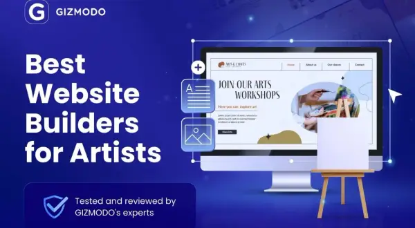 Discover the best website builders for artists, offering free options to showcase your creations. This graphic highlights GIZMODO's top picks for building your online art portfolio.