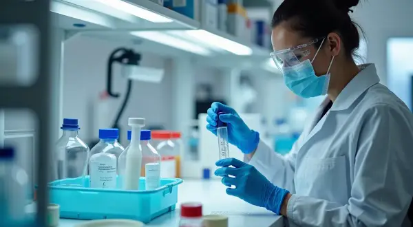 Naukowczyni w laboratorium bada próbówkę. Zastanawiasz się, ile kosztuje posiew moczu?