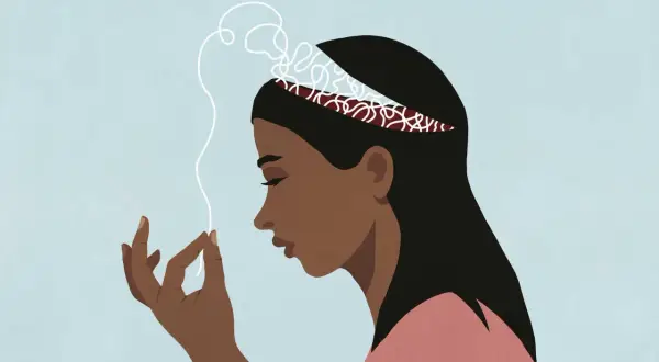 La mente di una donna è aperta, con pensieri aggrovigliati che sembrano la causa per cui penso sempre cose negative.