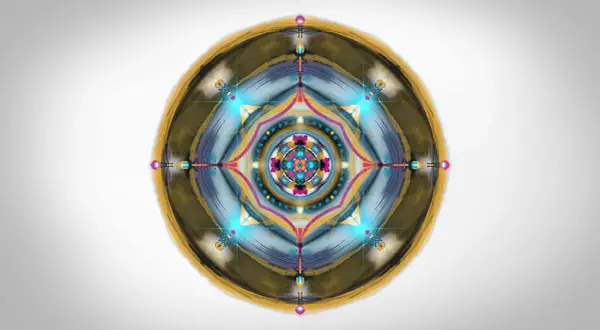 Mandala z neonowymi akcentami i złotą obwódką. Daj mi siłę, abym zmienił to, co zmienić mogę, by odnaleźć spokój.