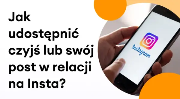 Dowiedz się, jak udostępnić czyjąś relację na swojej relacji na Instagramie. Dłoń trzyma smartfon z logo Instagrama.