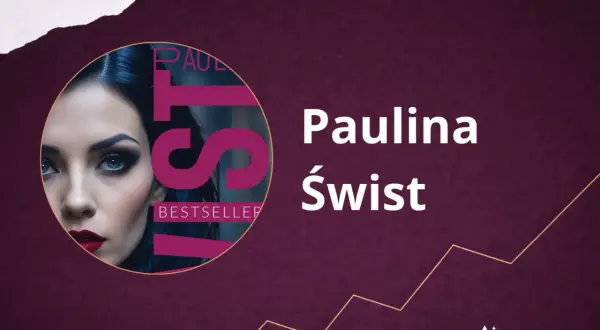 Portret kobiety z literami "PAUL ST" i napisem "BESTSELLER" na tle grafiki z nazwiskiem autorki.