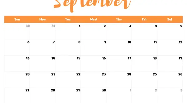 Calendario de septiembre de 2026 con días de la semana y números de fecha.