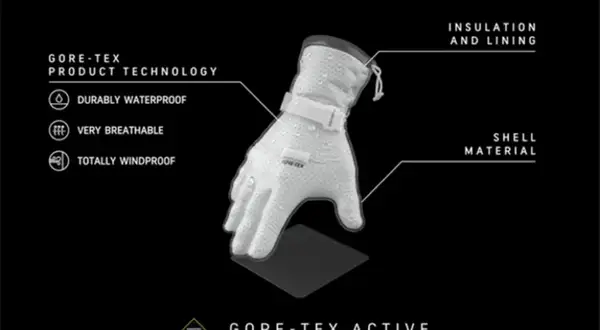Vit handske med GORE-TEX membran, som är hållbart vattentät, mycket ventilerande och helt vindtät. Perfekt för aktiva äventyr.