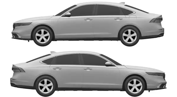 Dwie sylwetki samochodów Honda Accord, pokazujące ewolucję designu różnych generacji.