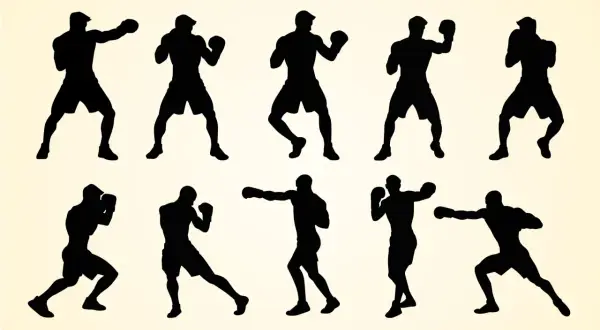 Silhouettes of boxers performing boxing ladder drills, showcasing agility and footwork.