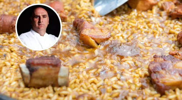 Chef José Andrés presenta un delicioso arroz a lo pobre, con trozos de carne jugosa y arroz dorado.