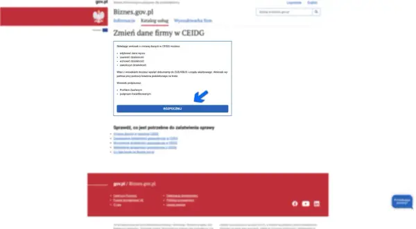 Zmiana danych w CEIDG: edytuj, zawieś, wznow lub zakończ działalność. Wniosek podpiszesz Profilem Zaufanym lub podpisem kwalifikowanym. Rozpocznij.