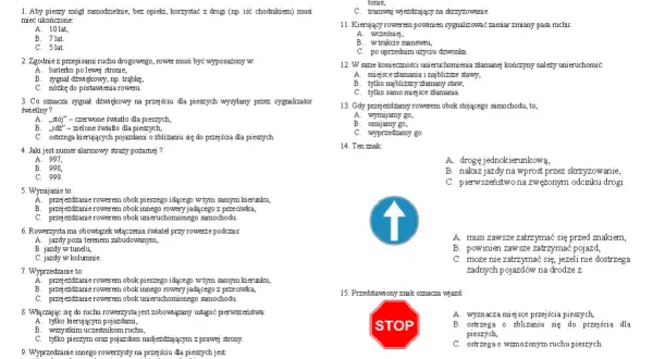 Test egzaminacyjny na kartę rowerową. Pytania na kartę rowerową, sprawdzające wiedzę o przepisach ruchu drogowego i znakach.